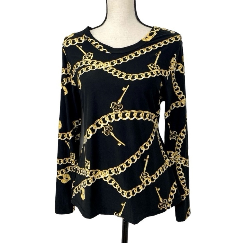 Bae City Chain Print Black and Gold Women Top/Blouse.
